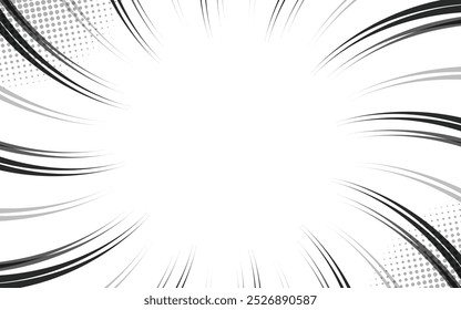 Comic book explosion wallpaper. Abstract black and white radial line frame design. Manga or anime cartoon sun burst.