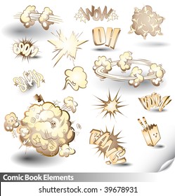 Comic Book Explosions - Vector Cartoon Elements - Sepia Theme