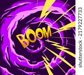 Comic book fantastic fire flames, smoke backgrounds. Boom lightning strikes Design template page. Hand drawn vector art illustration. 