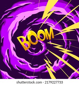 Comic Book Fantastic Fire Flames, Smoke Backgrounds. Boom Lightning Strikes Design Template Page. Hand Drawn Vector Art Illustration. 