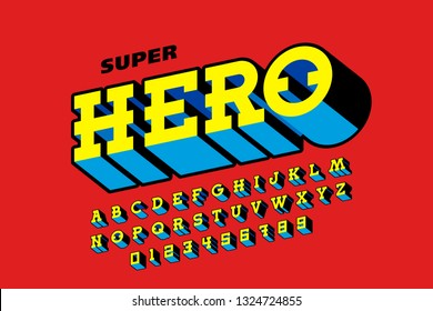 Comic book font design, superhero inspired alphabet, letters and numbers vector illustration