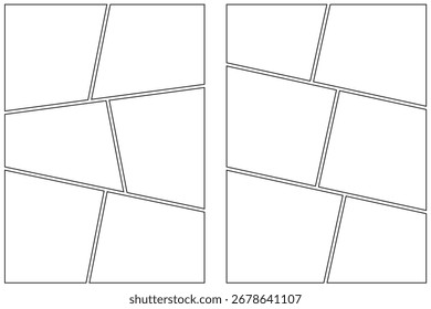 Quadro de história em quadrinhos. Modelo de mangá sobre fundo branco. Página de pop-art com grade. Em branco com caixas para anime e diálogo. storyboard de vetor para colagem de revista e pôsteres.