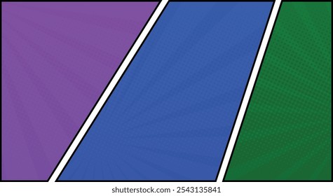 quadro de quadrinhos painel fundo colorido com raios espirais e pontos de meio-tom