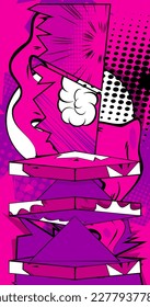 Comic Book Fuchsia Colored Product Podium Stage. Comics Showroom for Mockup Presentation. Fondo de publicidad peatonal de arte pop.