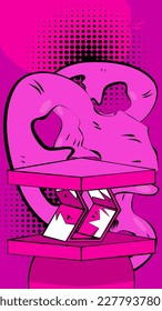 Comic Book Fuchsia Colored Product Podium Stage. Comics Showroom for Mockup Presentation. Fondo de publicidad peatonal de arte pop.