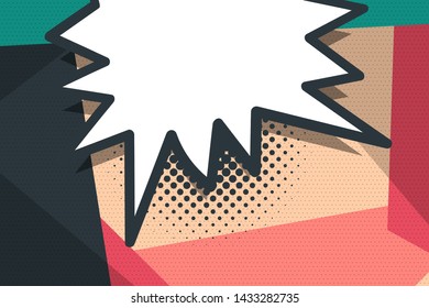 Comic book geometric pop art retro speech bubble background. Abstract vector pattern 80s-90s. Halftone trendy frame for text box banner. Comic text empty speech bubble wow boom!