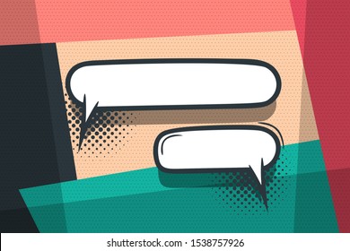 Comic book geometric pop art retro speech bubble background. Abstract vector pattern 80s-90s. Halftone trendy frame for text box banner.