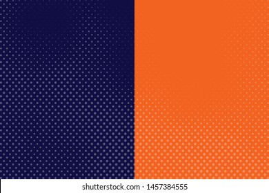 Comic book halftone blue and orange effect template with radial colorful background, vector illustration eps 10.