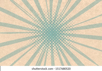 Comic book halftone texture pop art background. Retro color style. Vintage pastel colors vector illustration. Circus radial retro background.
