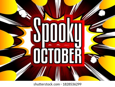 Comic book Halloween holiday presentation template. Vector graphic for celebration presentation slide, banners and web design with cartoon elements.