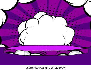 Comic Book Hexagonal violettes Produktsortiment für Musterpräsentation. Cartoon Graphic Stage Präsentation. Vektorgrafik der Schaukästen.