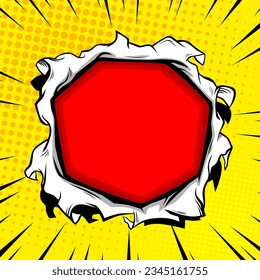 Comic book hole explosion, hand drawn vector illustration