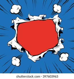 Comic book hole explosion, hand drawn vector illustration