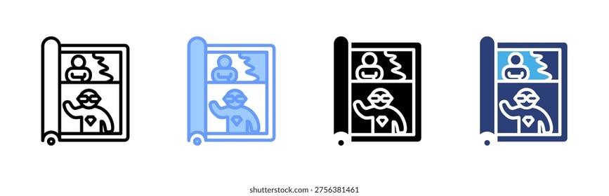 Comic Book icon set multiple style collection