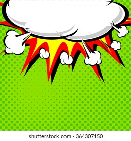 Comic book illustration with explosion on top. Vector illustration