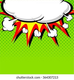 Comic book illustration with explosion on top. Vector illustration