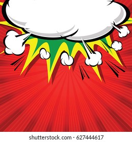 Comic book illustration with explosion on top. Vector illustration
