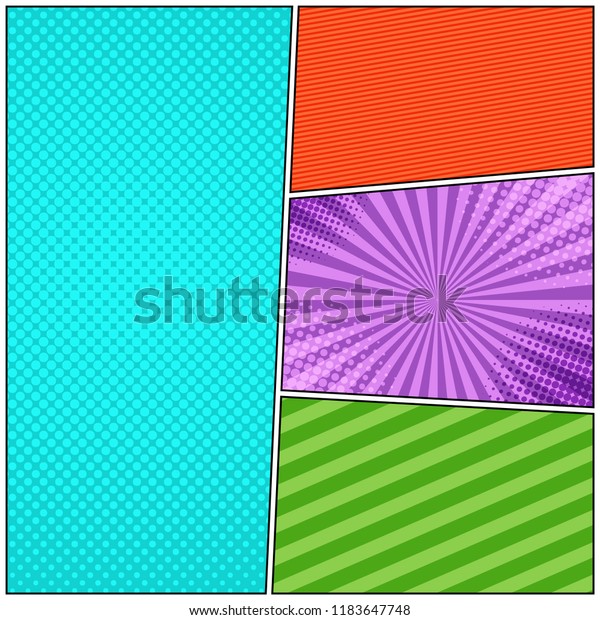 Comic book light\
background with halftone radial slanted lines effects in bright\
colors. Vector\
illustration