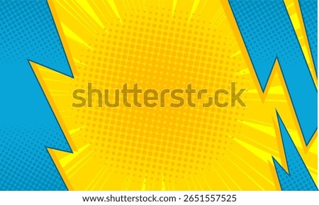 Comic book lightning explosion burst, halftone texture. Dynamic pop art background.