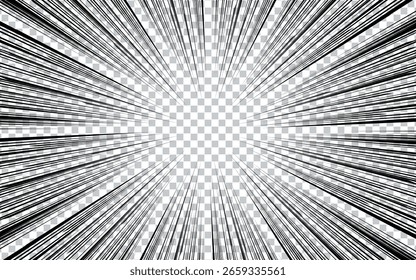 Fondo de línea de velocidad de cómic y manga. Ilustración vectorial en blanco y negro.
