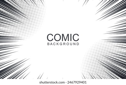 Comic book and manga speed lines background. Manga speed frame, Super Hero action, explosion background. Black and white vector illustration