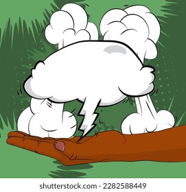 Comic Book Man's Hand Holding a blank speech bubble in his palm. Abstract pop art green background for Advertisement. Retro poster Template.