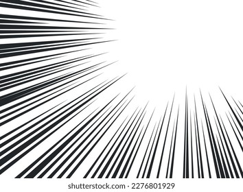 Comic book motion effect manga anime action frame sharp black sunburst speed radial line vector illustration. Vintage monochrome boom blast fight explosion zoom border superhero tone stripes