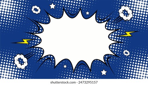 Comic book page background with  blank white speech bubbles sound halftone. Vector illustration
