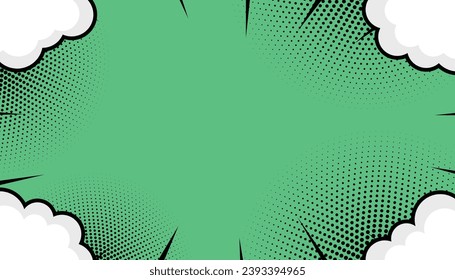 Comic book page background with clouds, empty dialog halftone background. comic book style