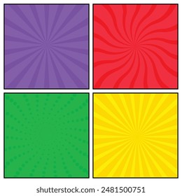 Comic book page background with explosive and humor effects in different colors