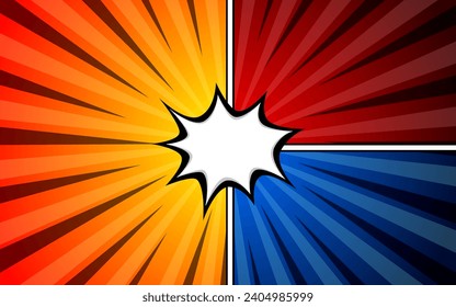 Comic book page background with radial, halftone and rays effects in pop art style. Vector illustration