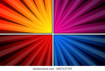 Fondo de la página del libro de historietas con efectos radiales, de medio tono y de rayos en estilo de arte pop. Ilustración del vector