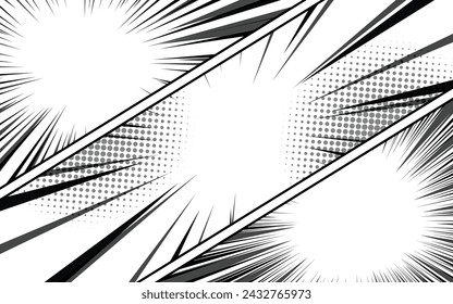 Comic-Seite Hintergrund mit radialem Effekt. Schwarz-Weiß-Vektor-Retro-Illustration