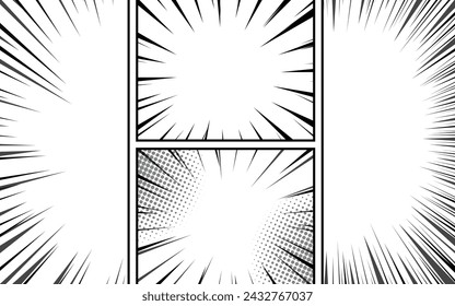 Fondo de página de cómic con efecto radial. Ilustración retro de vector blanco y negro