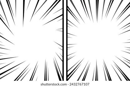Comic book page background with radial effect. Black and white vector retro illustration