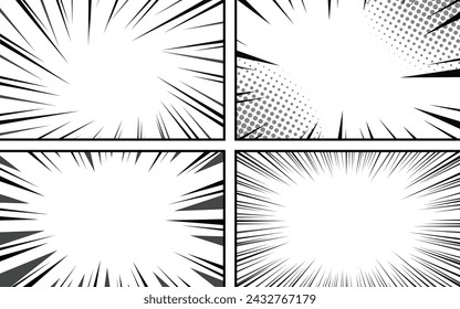 Comic-Seite Hintergrund mit radialem Effekt. Schwarz-Weiß-Vektor-Retro-Illustration