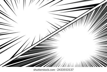 Comic book page background with radial effect. Black and white vector retro illustration