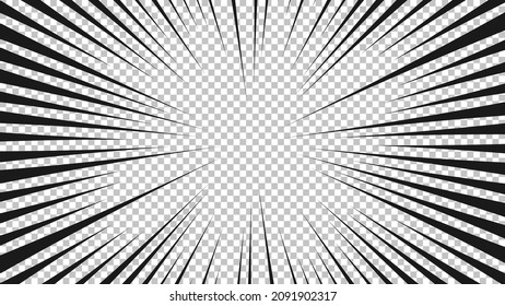 Página de historietas con líneas negras aisladas en fondo transparente. Plantilla con la textura de efecto de los rayos de explosión de flash. Ilustración del vector