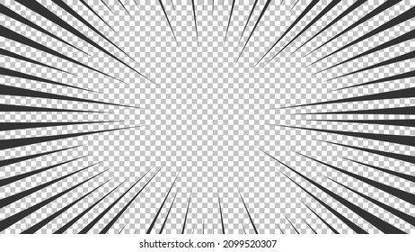 Página de historietas con líneas negras aisladas en fondo transparente. Plantilla con la textura de efecto de los rayos de explosión de flash. Ilustración del vector