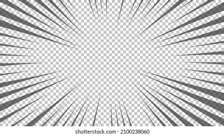 Comic book page with black lines isolated on transparent background. Template with flash explosion rays effect texture. Vector illustration