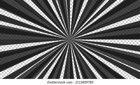 Comic book page with black lines isolated on transparent background. Template with flash explosion rays effect texture. Vector illustration