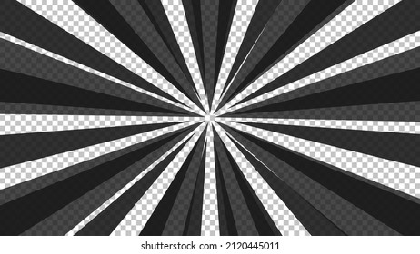 Comic book page with black lines isolated on transparent background. Template with flash explosion rays effect texture. Vector illustration