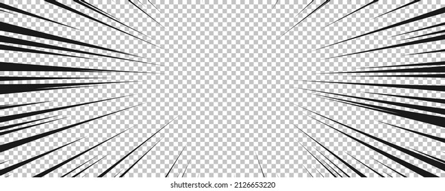 Página de historietas con líneas negras aisladas en fondo transparente. Plantilla con la textura de efecto de los rayos de explosión de flash. Ilustración del vector
