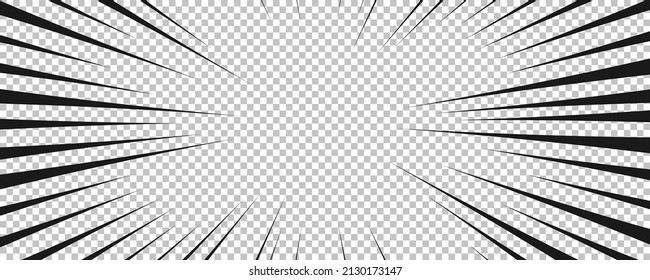 Comicbuchseite mit schwarzen Linien einzeln auf transparentem Hintergrund. Vorlage mit Blitzexplosionsstrahlen wirkt Textur. Vektorgrafik