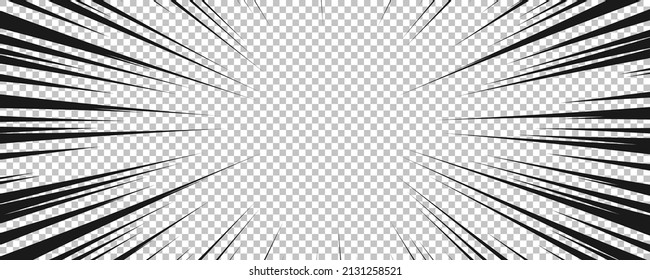 Comic book page with black lines isolated on transparent background. Template with flash explosion rays effect texture. Vector illustration