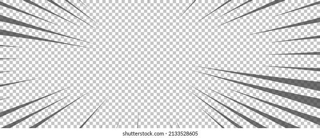 Comic book page with black lines isolated on transparent background. Template with flash explosion rays effect texture. Vector illustration