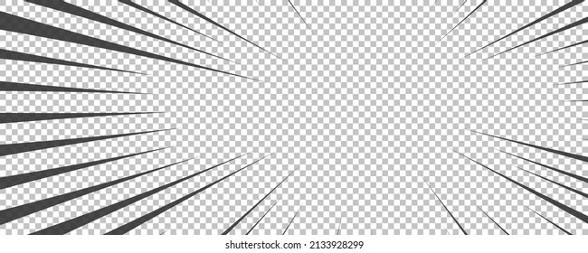 Comic book page with black lines isolated on transparent background. Template with flash explosion rays effect texture. Vector illustration