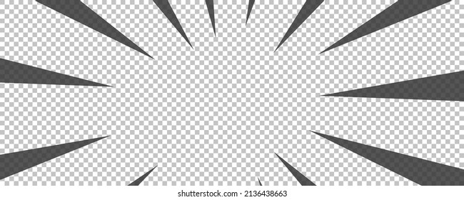 Comic book page with black lines isolated on transparent background. Template with flash explosion rays effect texture. Vector illustration