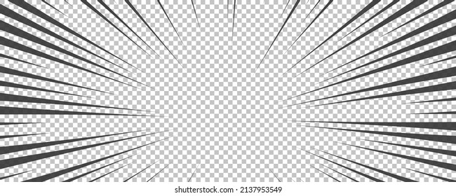 Comic book page with black lines isolated on transparent background. Template with flash explosion rays effect texture. Vector illustration