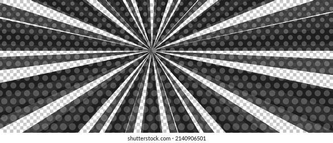 Página de historietas con líneas negras aisladas en fondo transparente. Plantilla con la textura de efecto de los rayos de explosión de flash. Ilustración del vector
